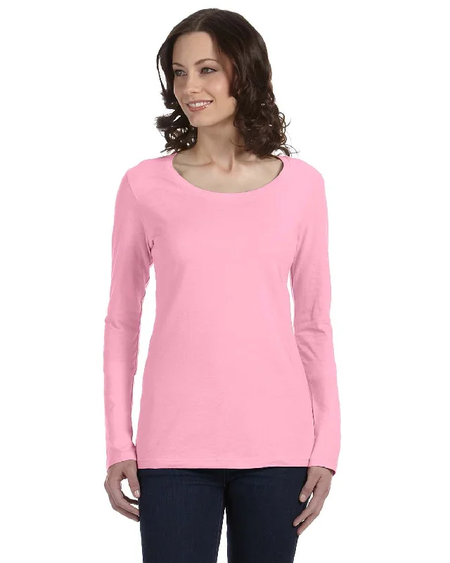 Quick Sale Anvil Ladies Sheer Long Sleeve Scoop Neck T-Shirt | Charity Pink