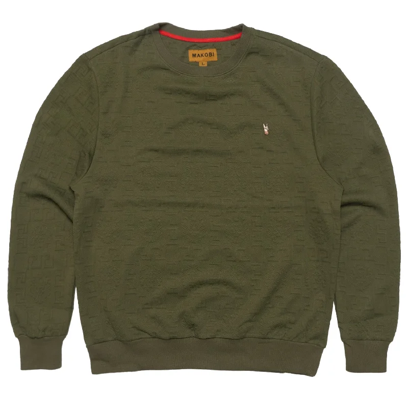 Weekend Wonders Await! M4232 Bianchi Jacquard Crewneck Sweatshirt - Olive