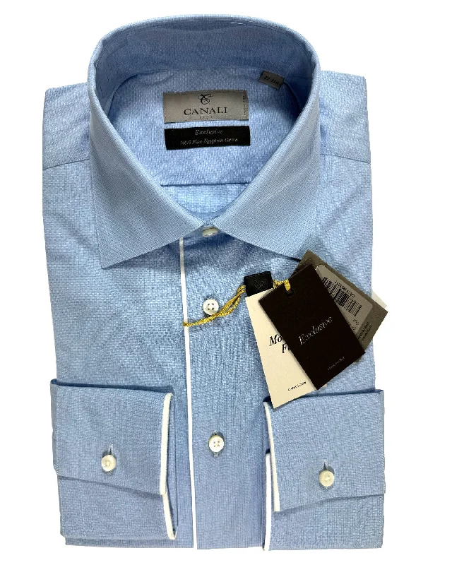 Weekend Savings Bonanza Canali Dress Shirt Exclusive Blue Design - Modern Fit 39 - 15 1/2