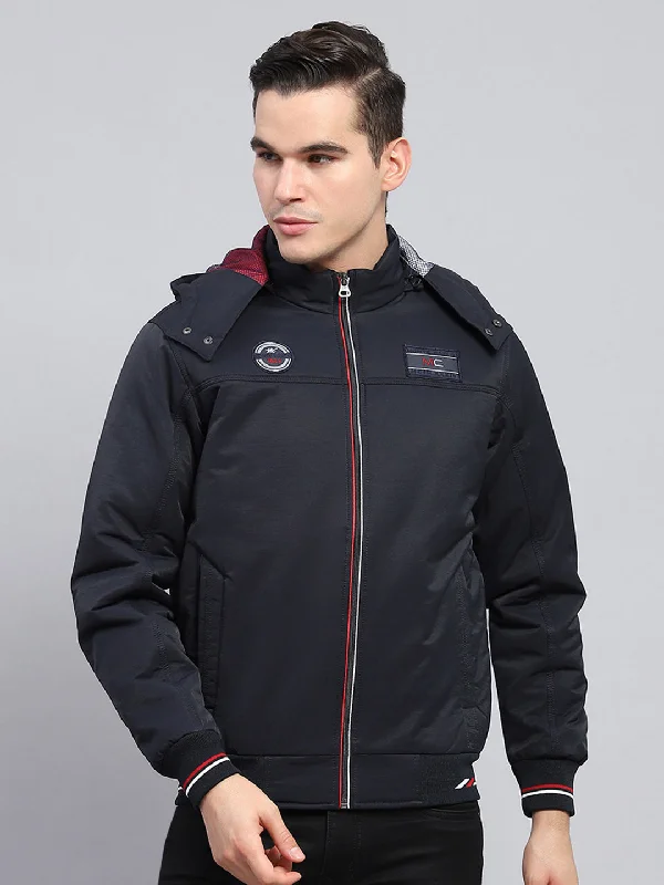 Today’s Special Men Navy Blue Solid Detachable Hood Full Sleeve Jacket