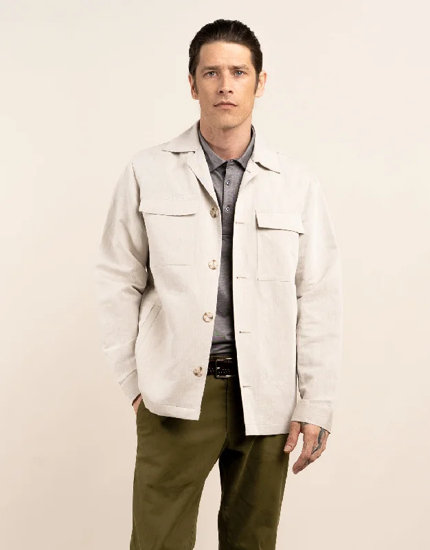 Referral Discount Devonport Beige Linen Blend Shirt Jacket