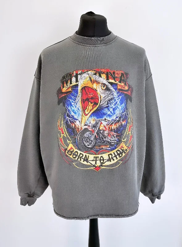 Crazy Savings Washed Charcoal Eagle Open Hem Sweatshirt.