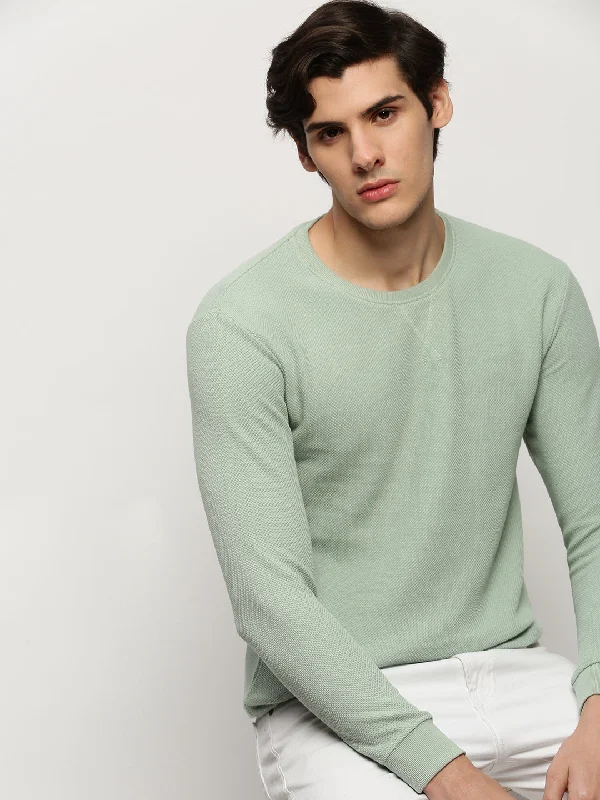 Final Clearance Men Green Solid Casual Sweatshirts