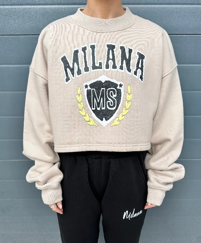 Savings Galore Taupe Crest Cropped Heavyweight Sweatshirt.