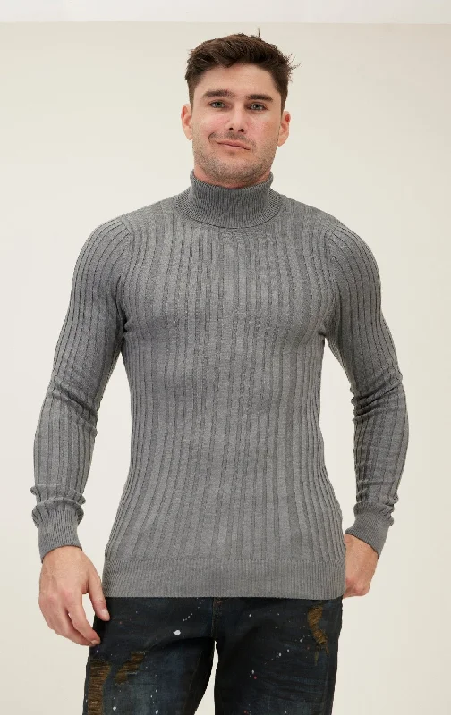 Buy Now Roll Neck Ribbed Sweater - Grey