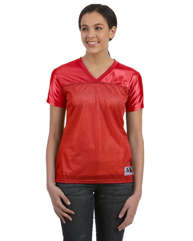 Shop the Weekend Away Augusta Ladies Junior Fit Replica Football T-Shirt | Red