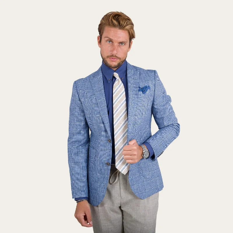 Quick Deals Blue Linen Blend Windowpane Check Jacket
