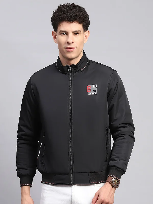 Closeout Sale Men Black Printed Mock Neck Full Sleeve Jacket
