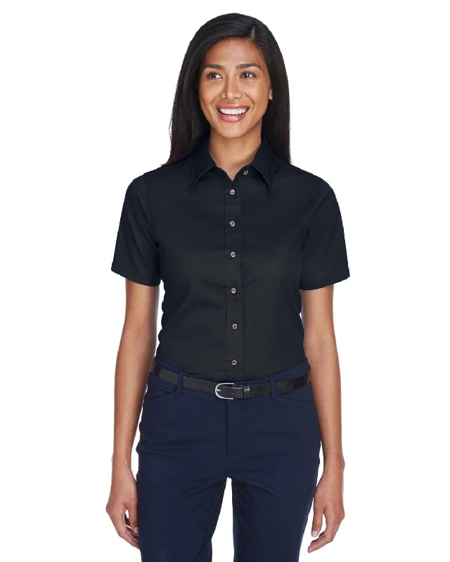 Weekend Bargains to Snag Harriton Ladies Short Sleeve Stain-Release Twill Shirt | Black