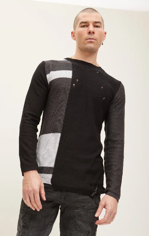 Huge Discounts Color-Block Sweater - Black White