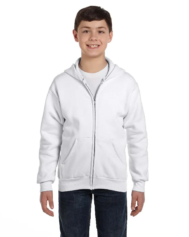 Can't Be Beat Hanes Youth 50/50 Full-Zip Hoodie Sweatshirt | White
