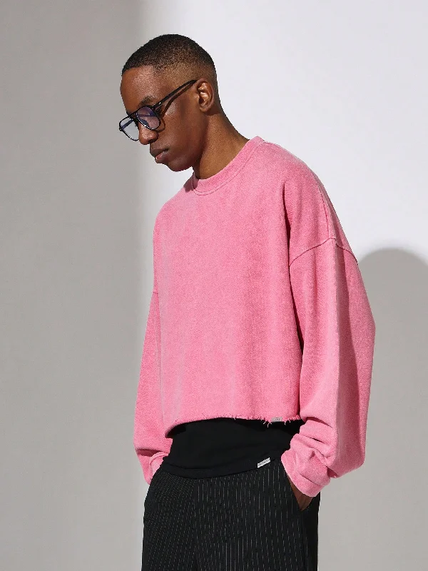 Discount Mania Crop Fit Raw Edge Premium Washed Sweatshirt