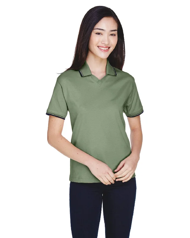 Unmissable Sale Devon & Jones Ladies Tipped Perfect Pima Polo Shirt | Dill/ Navy