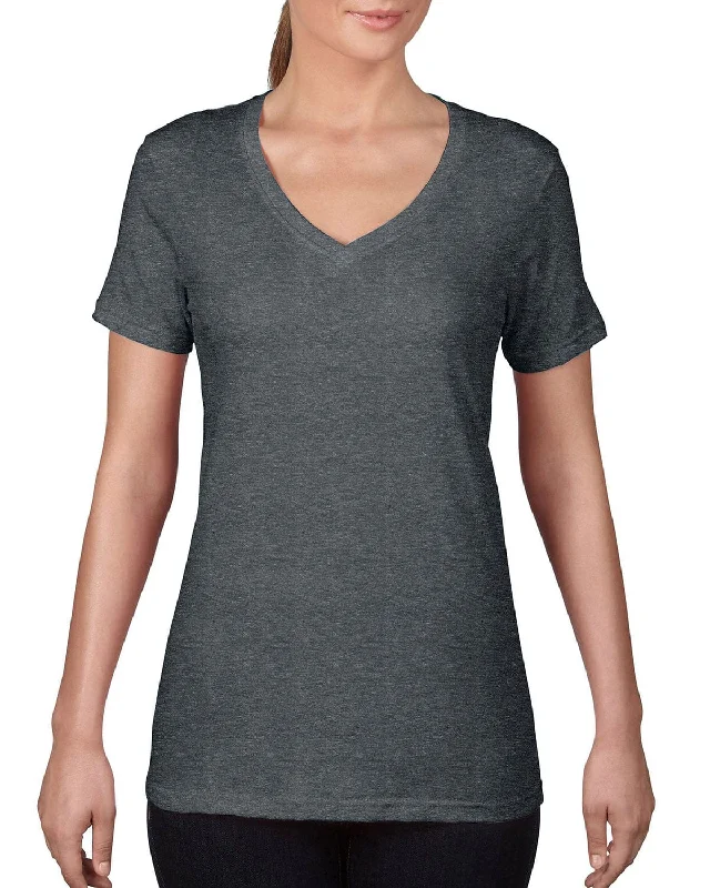 Clearance Sale Anvil Ladies Featherweight V-Neck T-Shirt | Heather Dk Grey