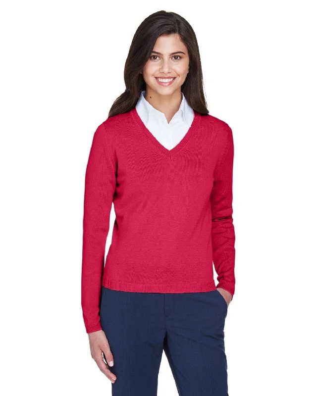 Extra Discounts Devon & Jones Ladies V-Neck Sweater | Red