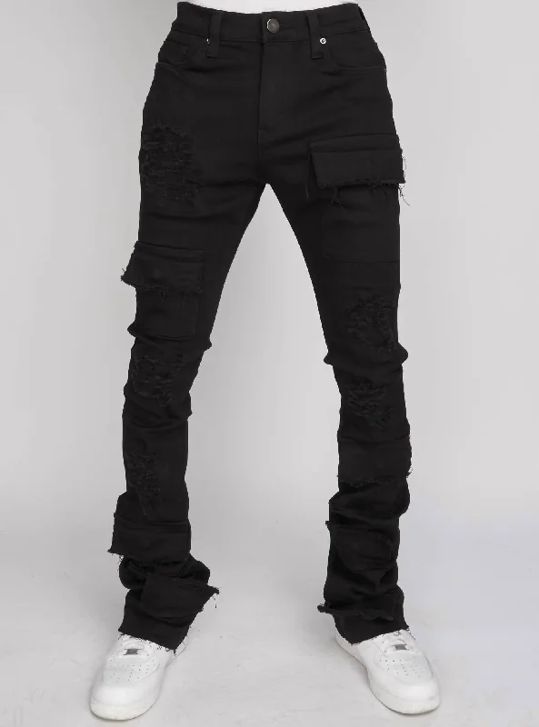 Weekend Specials to Indulge In Men's Super Stacked Cargo Jeans In Jet Black