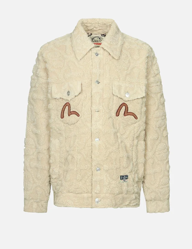 Deal of the Day Allover Kamon Jacquard Loose Fit Sherpa Jacket