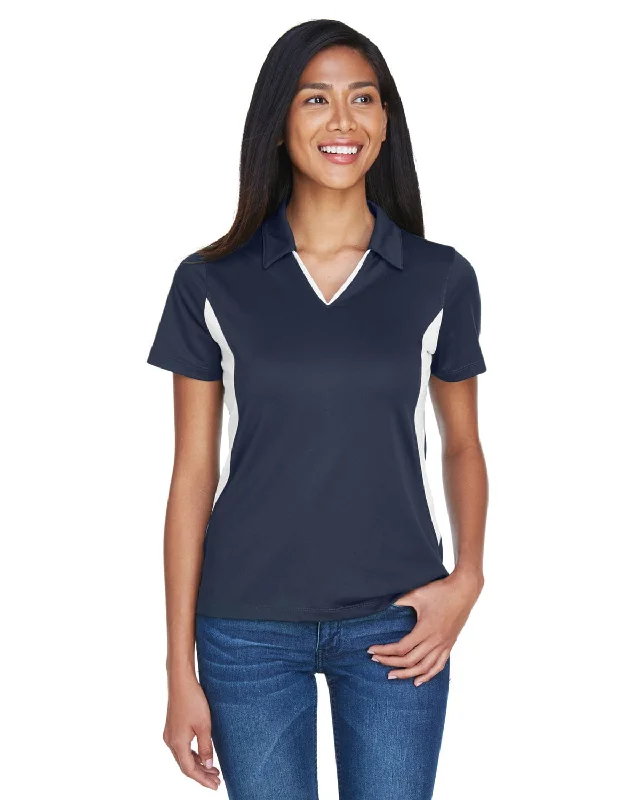 Final Clearance Harriton Ladies Side Block Micro-Pique Polo Shirt | Navy/ White