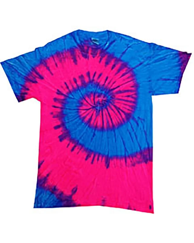 Act Fast Tie-Dye Youth 100% Cotton Tie-Dyed T-Shirt | Flo Blue/ Pink