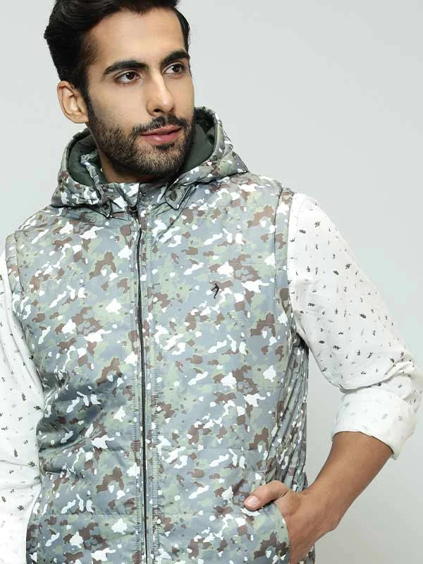 Don't Delay Men Printed Sleeveless Gilet Jacket
