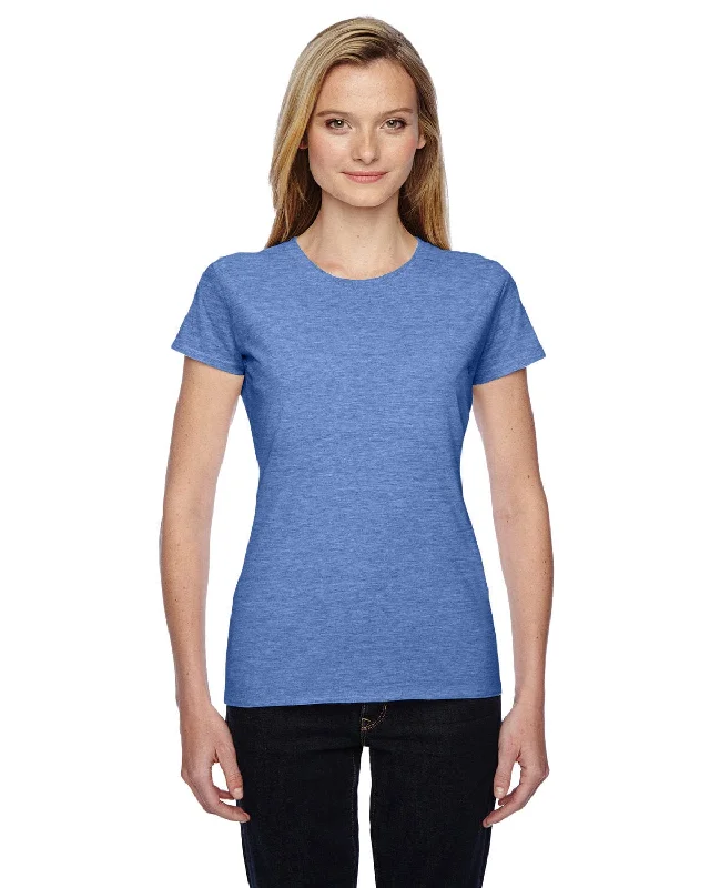 Closeout Deal Fruit of the Loom Ladies 100% Sofspun Cotton Junior Crew T-Shirt | Carolina Heather