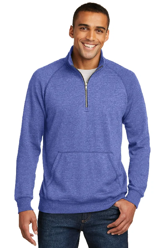 Lowest Rates District Mens Fleece 1/4 Zip Sweatshirt w/ Pouch Pocket - Heather Deep Royal Blue