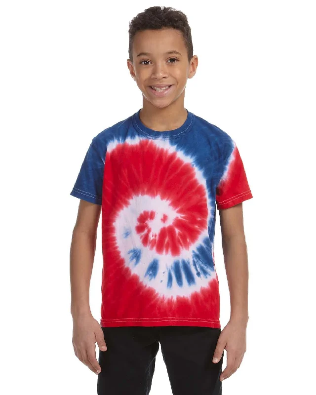 Closeout Tie-Dye Youth 100% Cotton Tie-Dyed T-Shirt | Spiral Roy/ Red