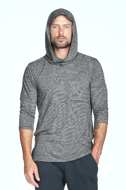 Weekend Specials You Can't Miss Men's 3/4 Sleeve Cowl Neck Visor Stripe Hoodie