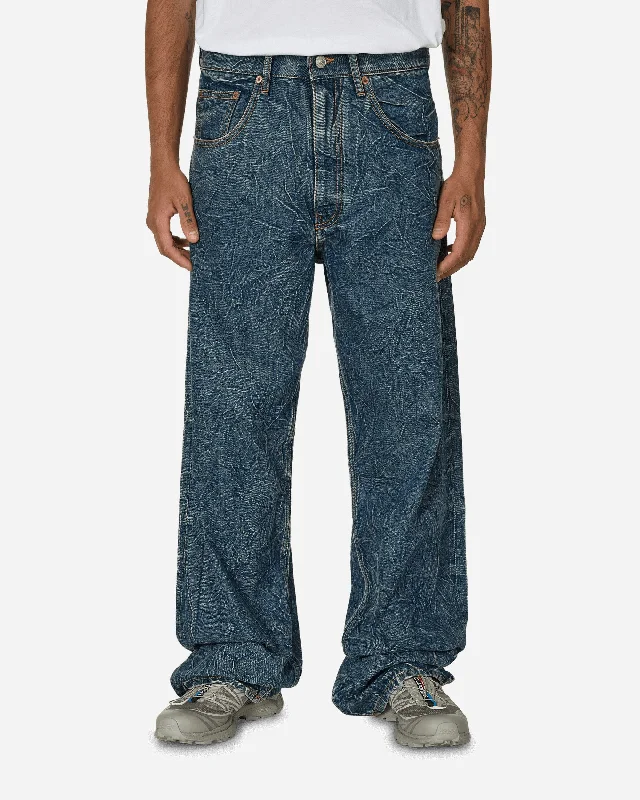 Super Discount Crinkled 5-Pocket Denim Trousers Blue