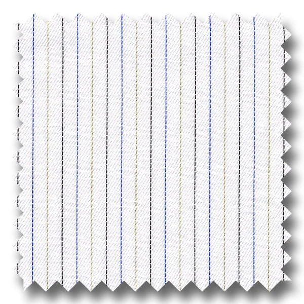 Closeout Deal Blue, Tan and Brown Stripe 200 2Ply Broadcloth - Custom Dress Shirt