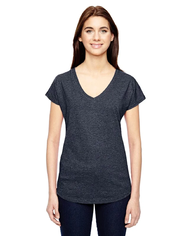 Hurry Up Anvil Ladies Triblend V-Neck T-Shirt | Heather Navy
