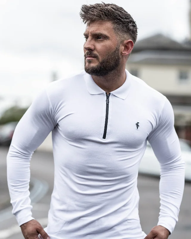 Lowest Price Father Sons Classic White Zipped Long Sleeve Polo Shirt - FSH300