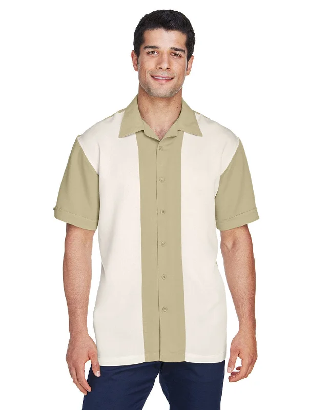 Closeout Sale Harriton Two-Tone Bahama Cord Camp Shirt | Sand/ Creme