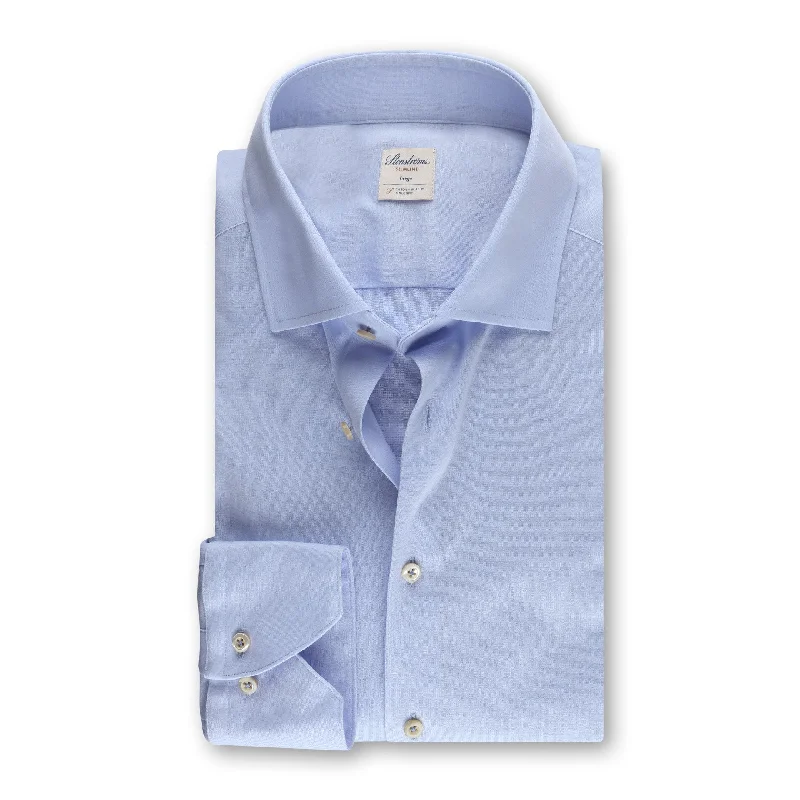 Special Promotion Casual Light Blue Cotton Jersey Stretch Shirt - Stenströms