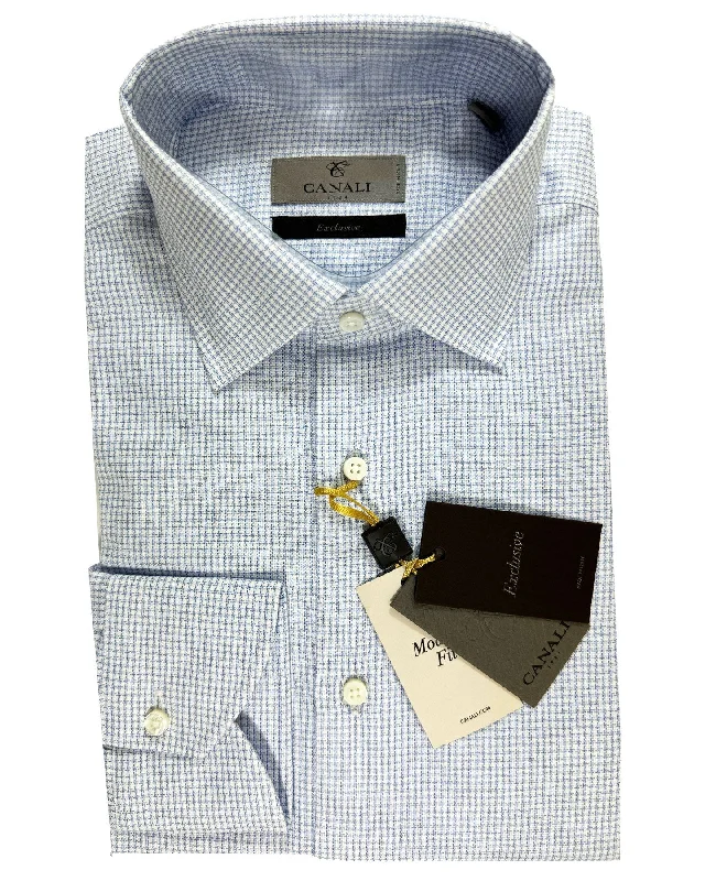 Now or Never Canali Dress Shirt Exclusive White Blue Houndstooth - Modern Fit 39 - 15 1/2 SALE