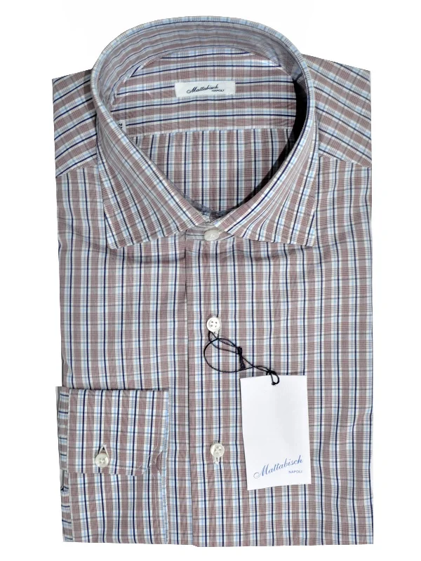 Weekend Specials to Delight Mattabisch Dress Shirt Blue Navy Maroon Stripes Check 46 - 18 1/2 REDUCED - SALE