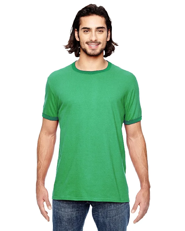 Crazy Deals Anvil Lightweight Ringer T-Shirt | H Gr/ Tr Kly Grn