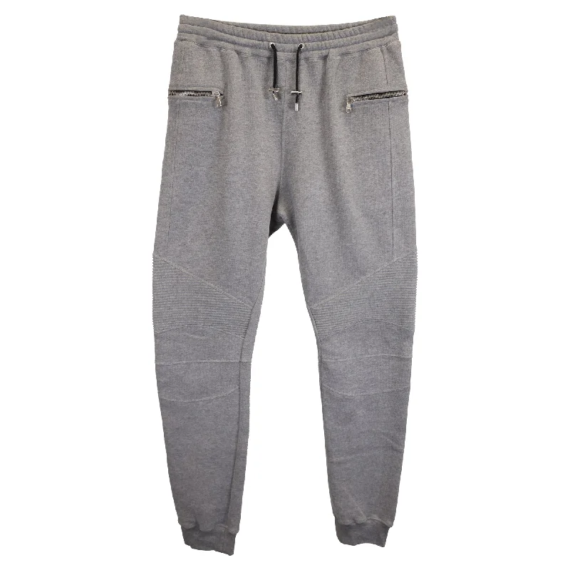 Shop the Weekend Away Balmain Biker Jogging Pants in Grey Cotton
