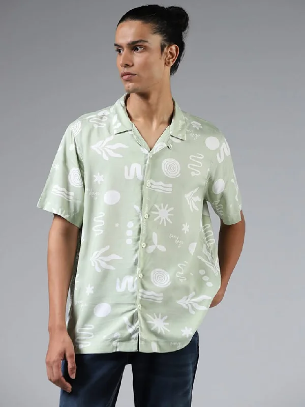 Special Savings Nuon Green Abstract Printed Relaxed-Fit Shirt