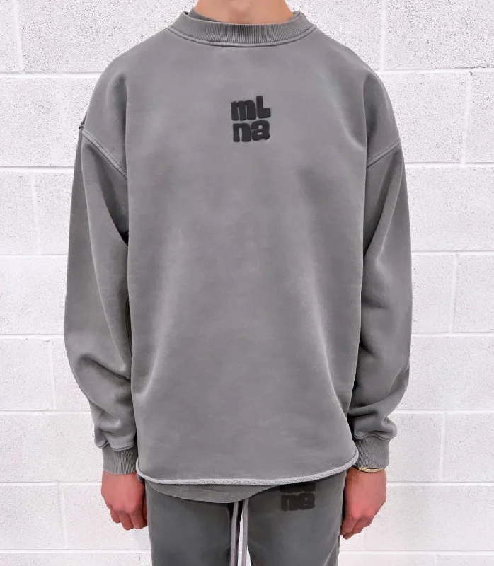 Early Access Washed Charcoal Heavyweight Bubble Open Hem Sweatshirt.