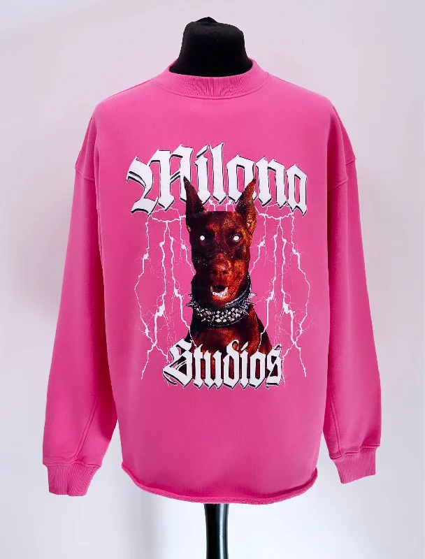 Super Bargain Hot Pink Heavyweight Graphic Open Hem Sweatshirt.