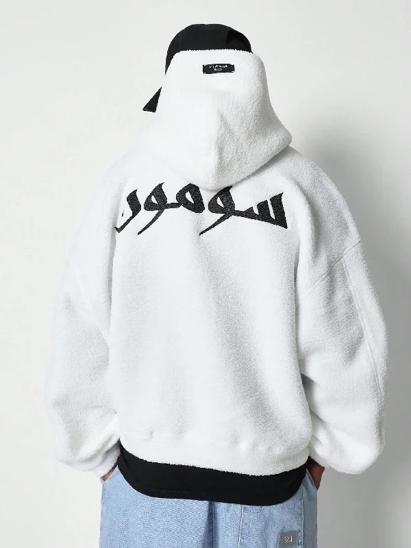 Weekend Deals That Sizzle Oversized Fit Zip Through Fleece Hoodie With Back Arabic Letter Graphic Print