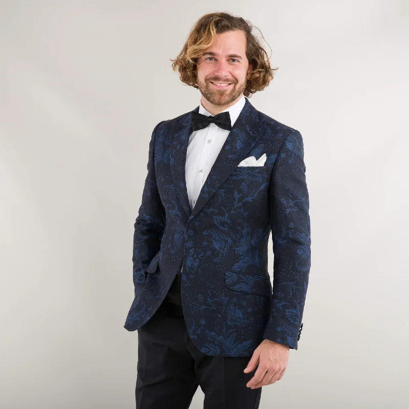 Unmissable Offer Blue Floral Jacquard Evening Jacket
