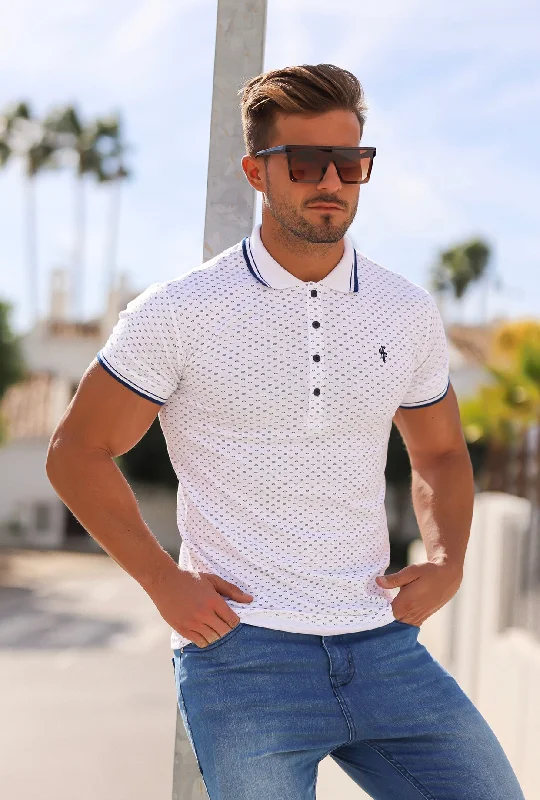 Hurry In Father Sons Navy and White Printed Classic Polo Shirt - FSH380
