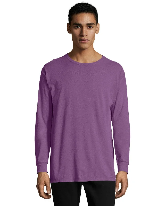 Steals and Deals ComfortWash by Hanes Unisex 100% Ringspun Cotton Long Sleeve T-Shirt | Purple Plm Raisn