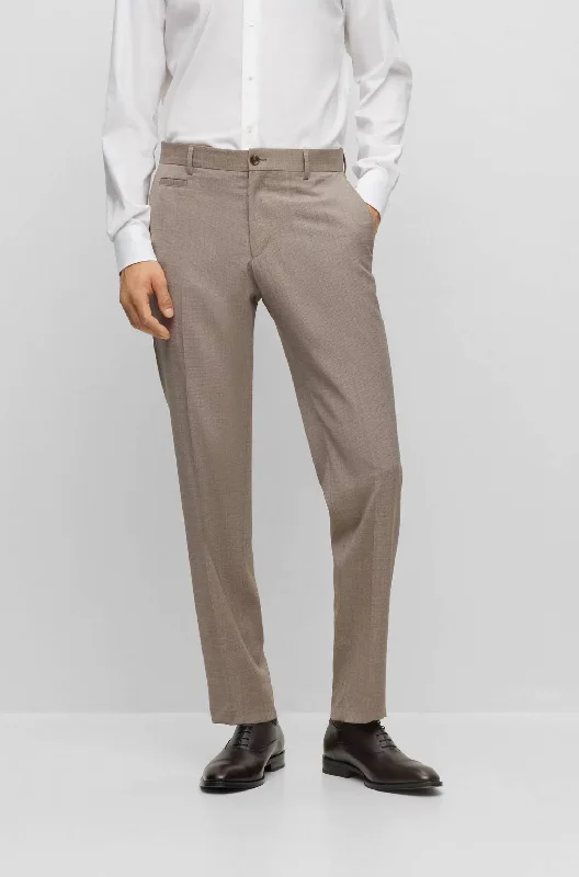 Holiday Sale Slim Fit Trousers Flat Front Micro Patterned Virgin Wool In Beige
