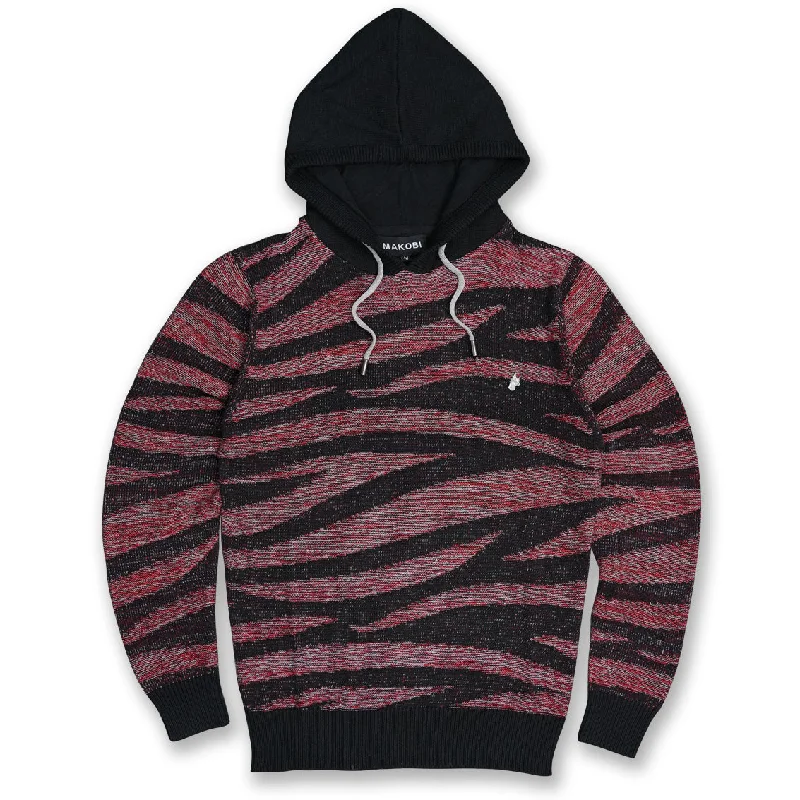 Weekend Deal M5050 Tiger Knit Hoody Sweater - Black