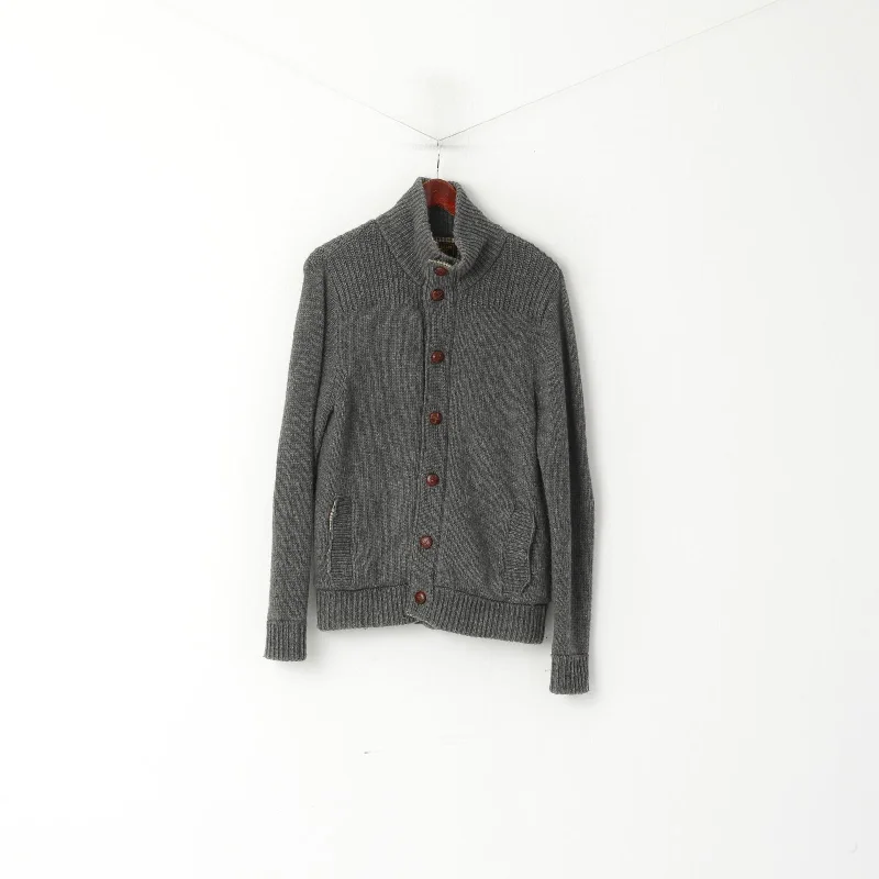 Discount Deals Harris Tweed by William Hunt Men L (M) Cardigan Grey Wool Elbow Patch Knit Sweater