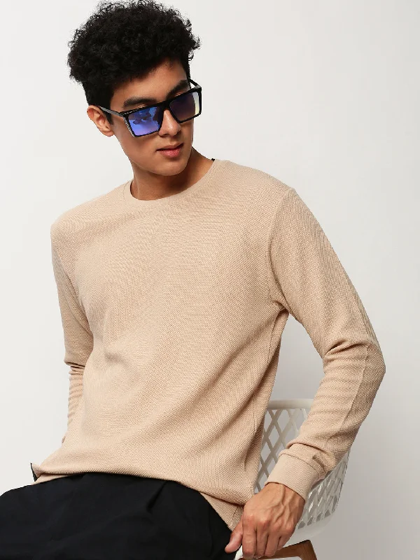 Today’s Deal Men Peach Solid Casual Sweatshirts