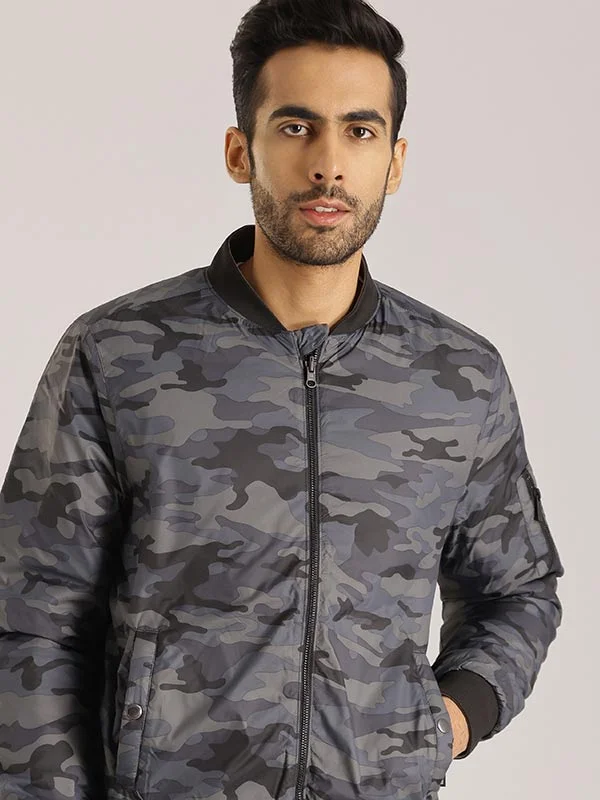 Hurry In Men Printed Full Sleeve Bomber Jacket